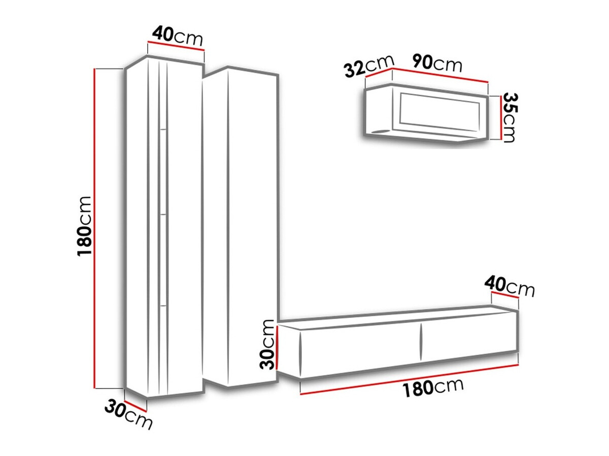 Conjunto para sala de estar Venenou 134 (Preto + Preto brilhante)