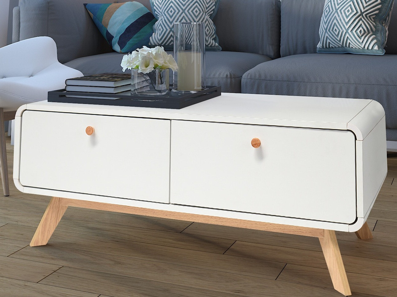 Mesa de centro Elbtena 100 (Branco + Carvalho)