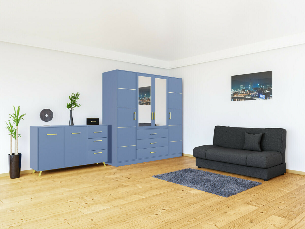 Cómoda Dortivu 118 (Azul + Dourado)