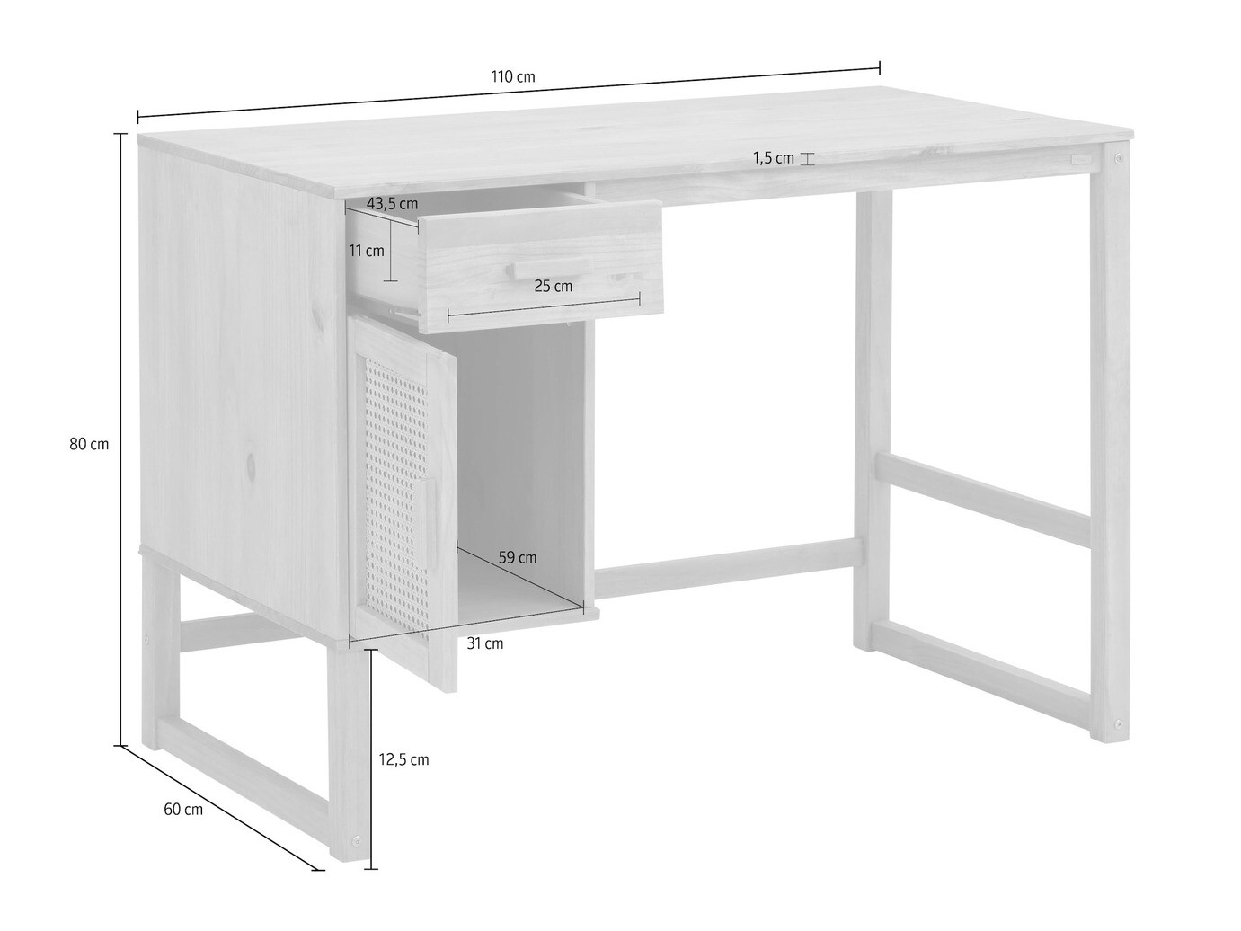 Mesa de escritório Nucalu 100 (Castanho claro)