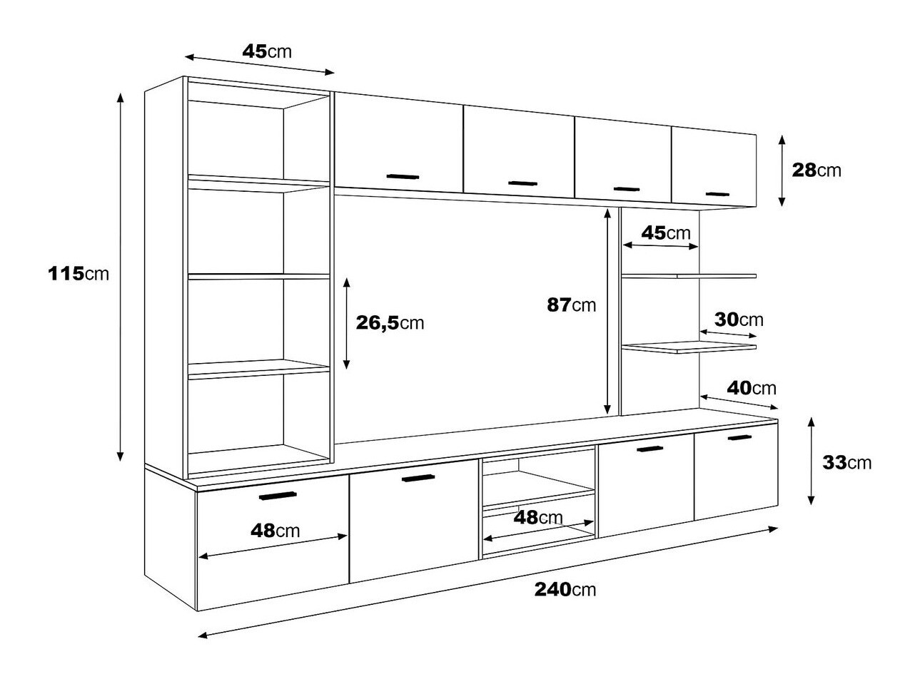 Conjunto para sala de estar Springfield 172 (Preto + Preto brilhante)