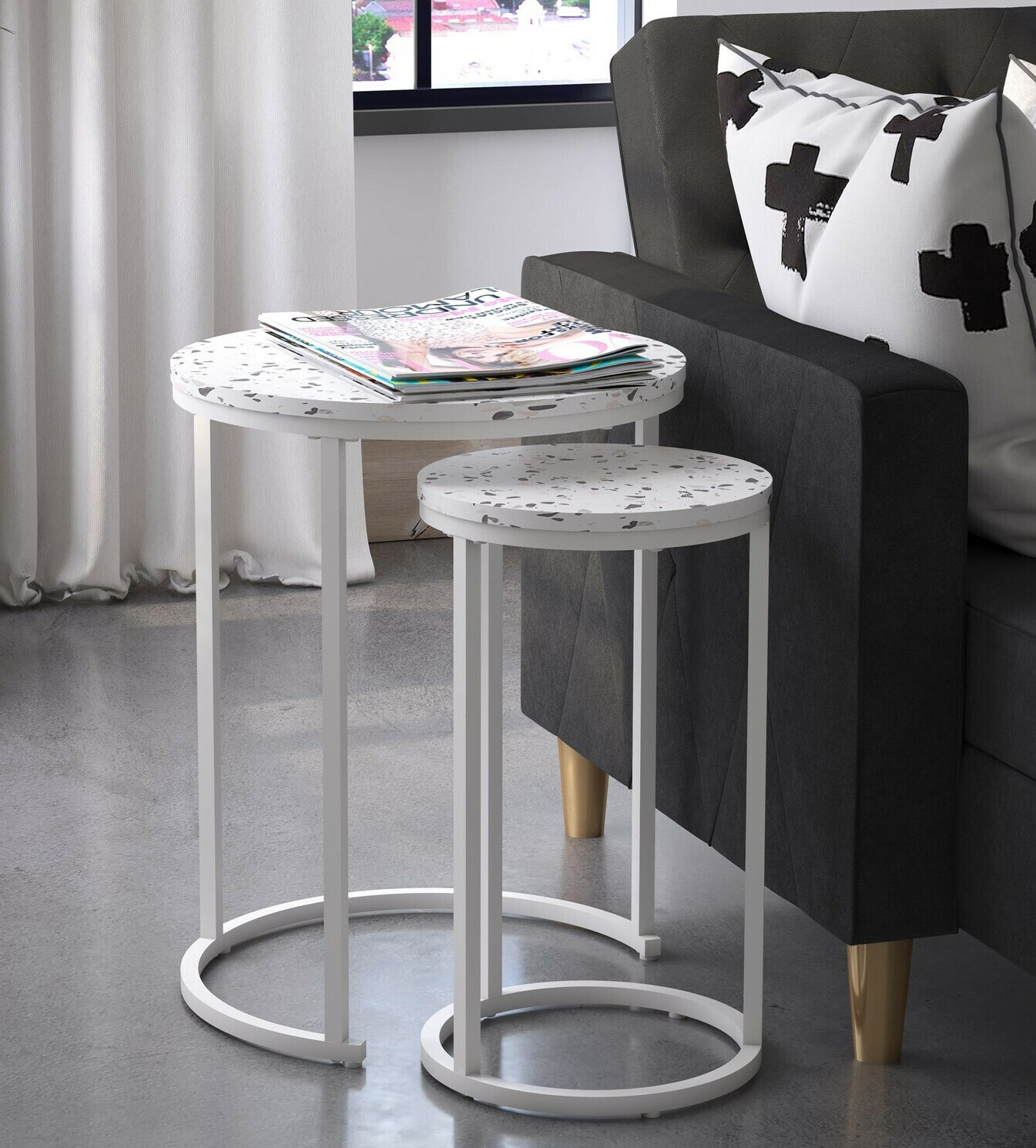 Conjunto de mesas de apoio CosmoLiving by Cosmopolitan 121 (Terazzo + Branco)