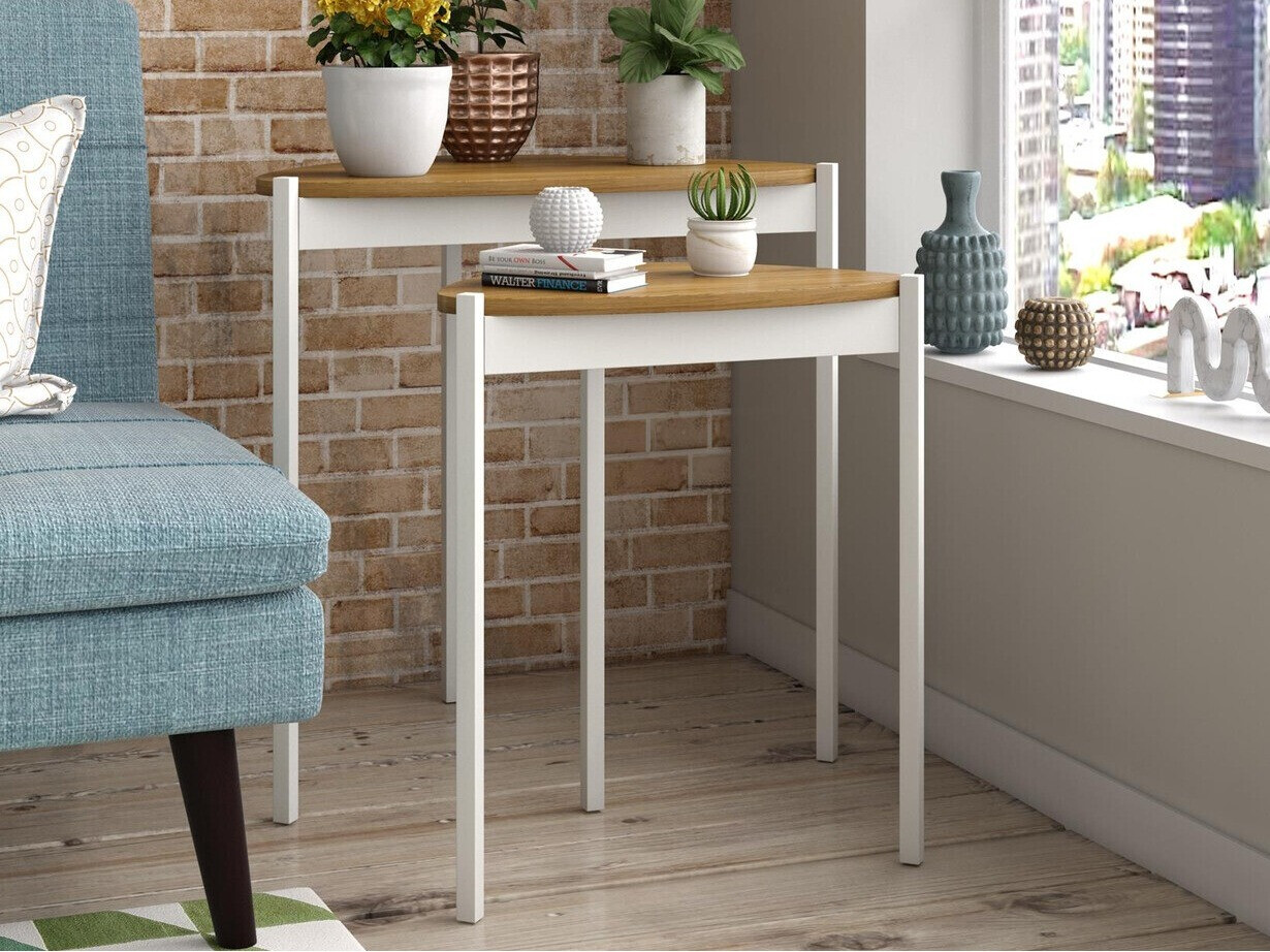 Conjunto de mesas de apoio Novogratz 154 (Branco + Nogueira)