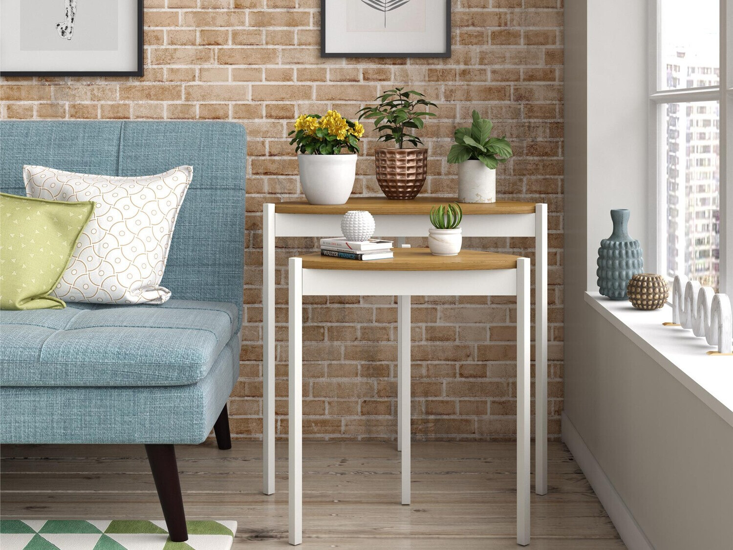 Conjunto de mesas de apoio Novogratz 154 (Branco + Nogueira)