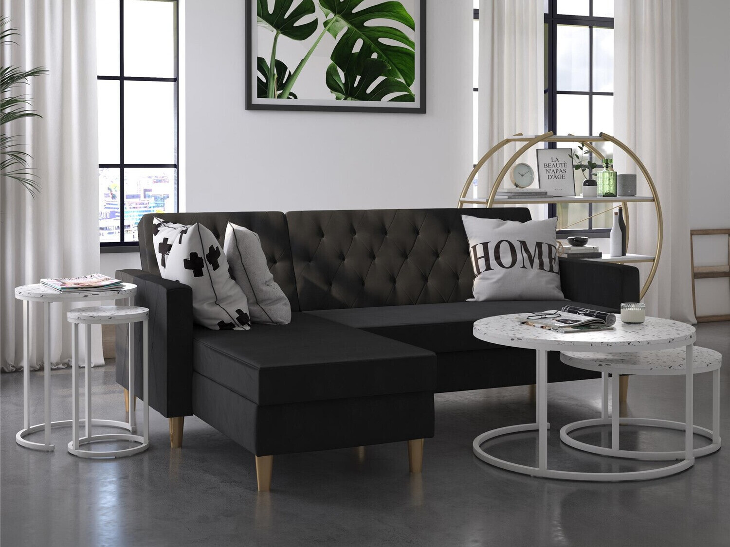 Conjunto de mesas de apoio Tulsa 705 (Terazzo + Branco)