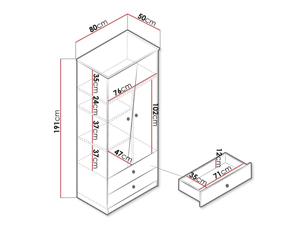 Roupeiro Almira 100 (Carvalho Artisan + Branco)