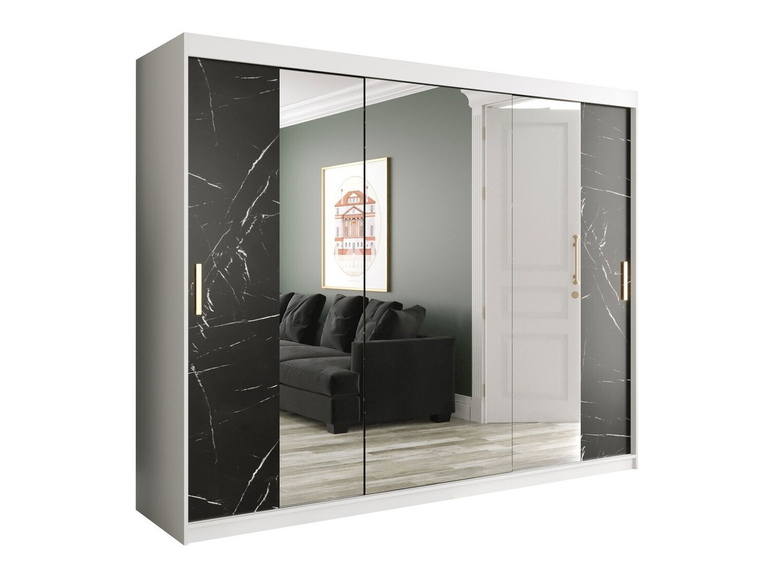 Roupeiro Hartford 263 (Mate branco + Mármore preto)