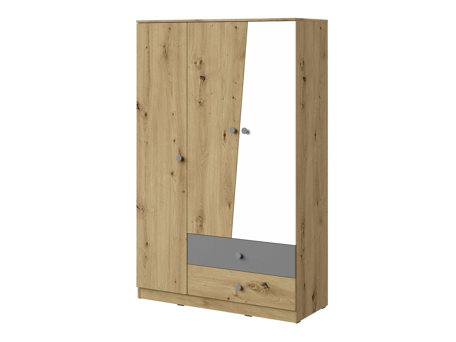 Roupeiro Almira 102 (Carvalho Artisan + Branco + Cinzento)