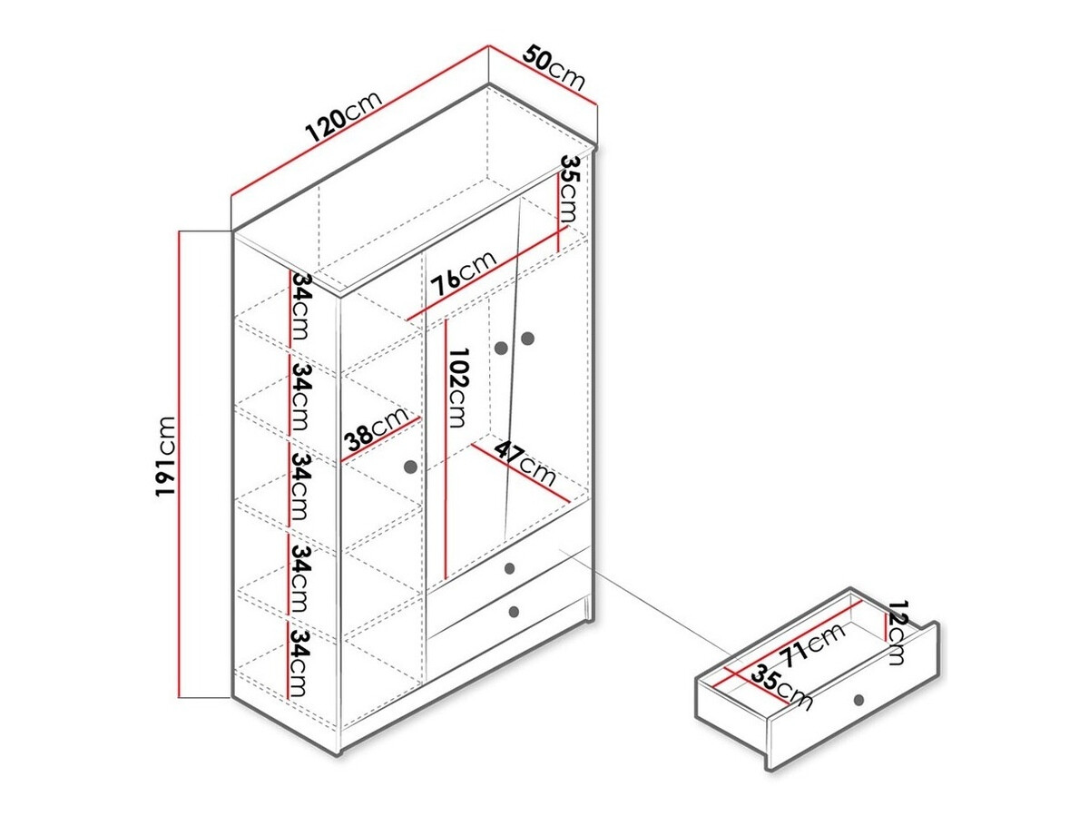 Roupeiro Almira 102 (Carvalho Artisan + Branco + Cinzento)