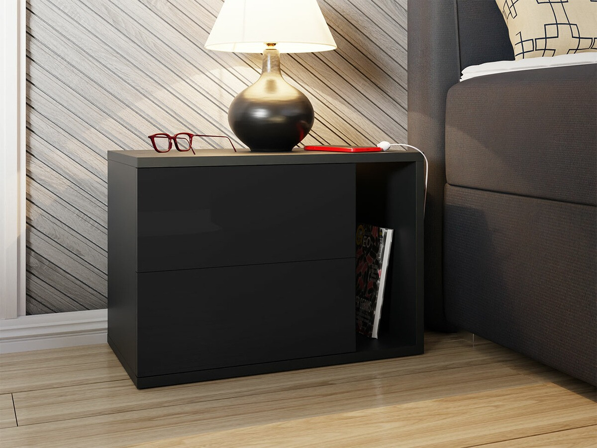 Mesa de cabeceira Utica 104 (Preto + Preto brilhante)