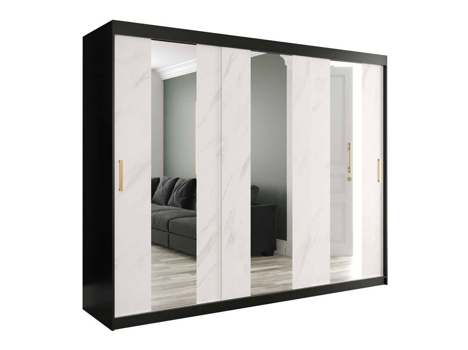 Roupeiro Hartford 245 (Preto matte + Marmore branco)