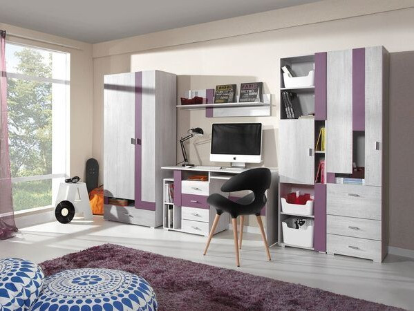 Estante Omaha D128 (Pinheiro branqueado + Roxo)