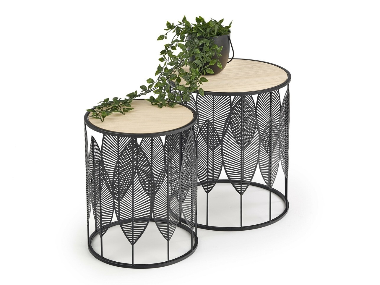 Conjunto de mesas de apoio Houston 974 (Preto + Madeira clara)