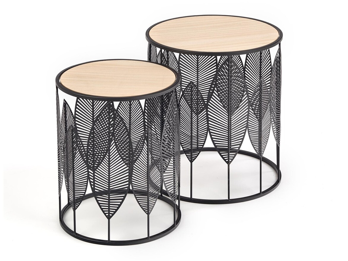 Conjunto de mesas de apoio Houston 974 (Preto + Madeira clara)