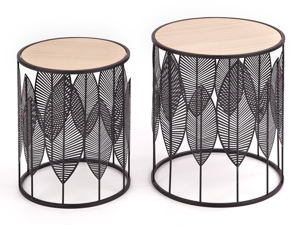 Conjunto de mesas de apoio Houston 974 (Preto + Madeira clara)