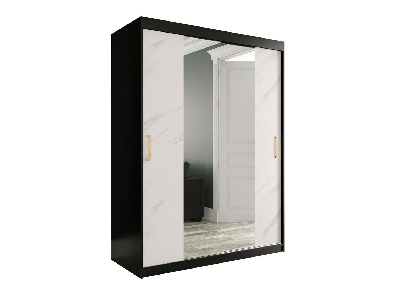 Roupeiro Hartford 254 (Preto matte + Marmore branco)