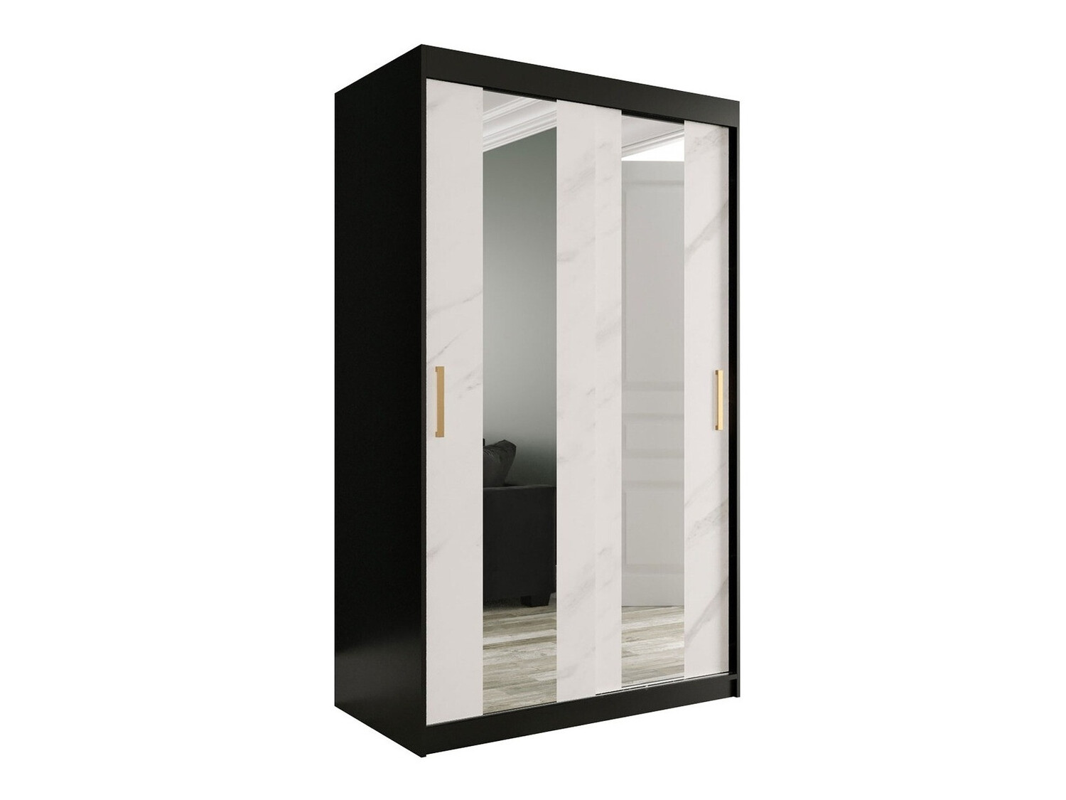 Roupeiro Hartford 241 (Preto matte + Marmore branco)