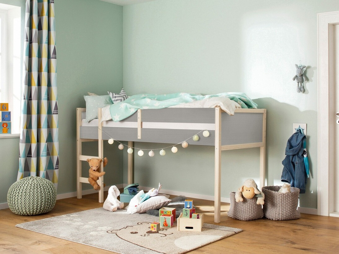 Cama alta Fenmele 103 (Cinzento + Madeira clara)