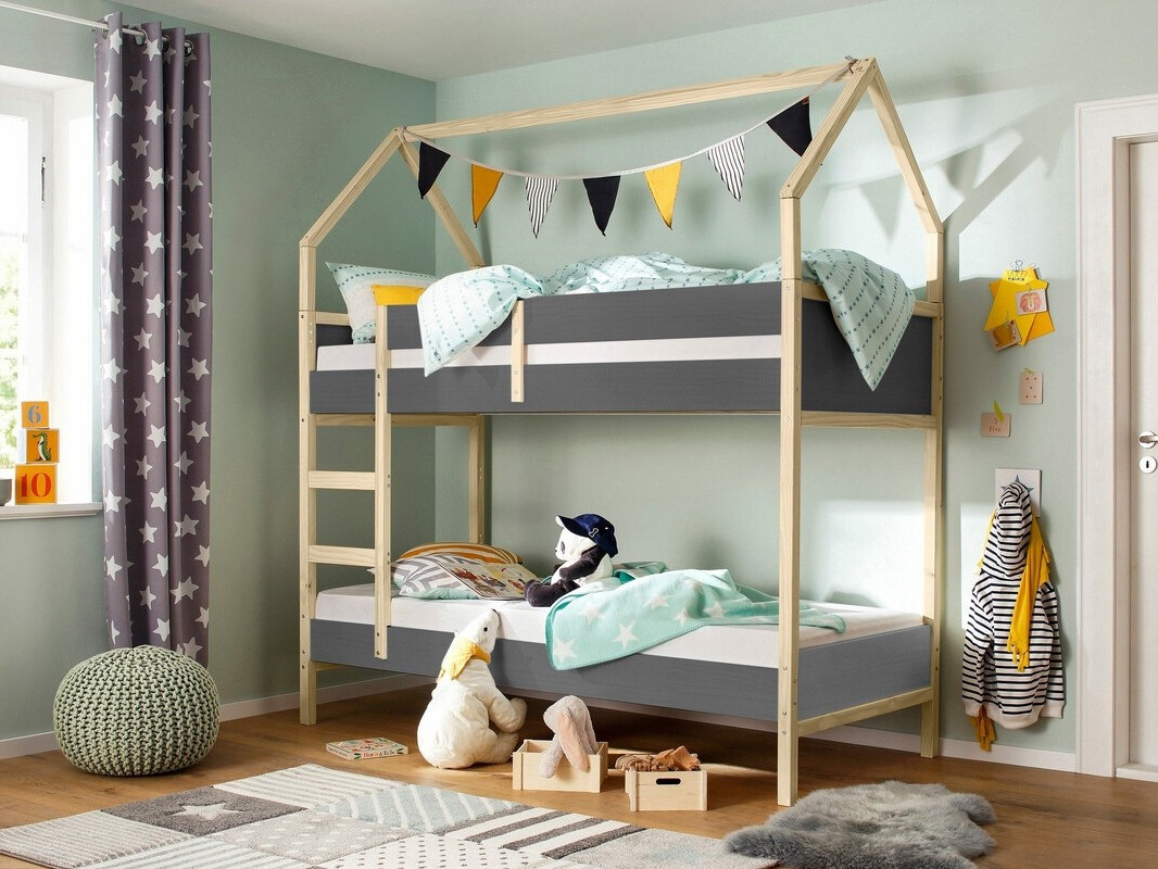 Cama alta Fenmele 104 (Cinzento + Madeira clara)