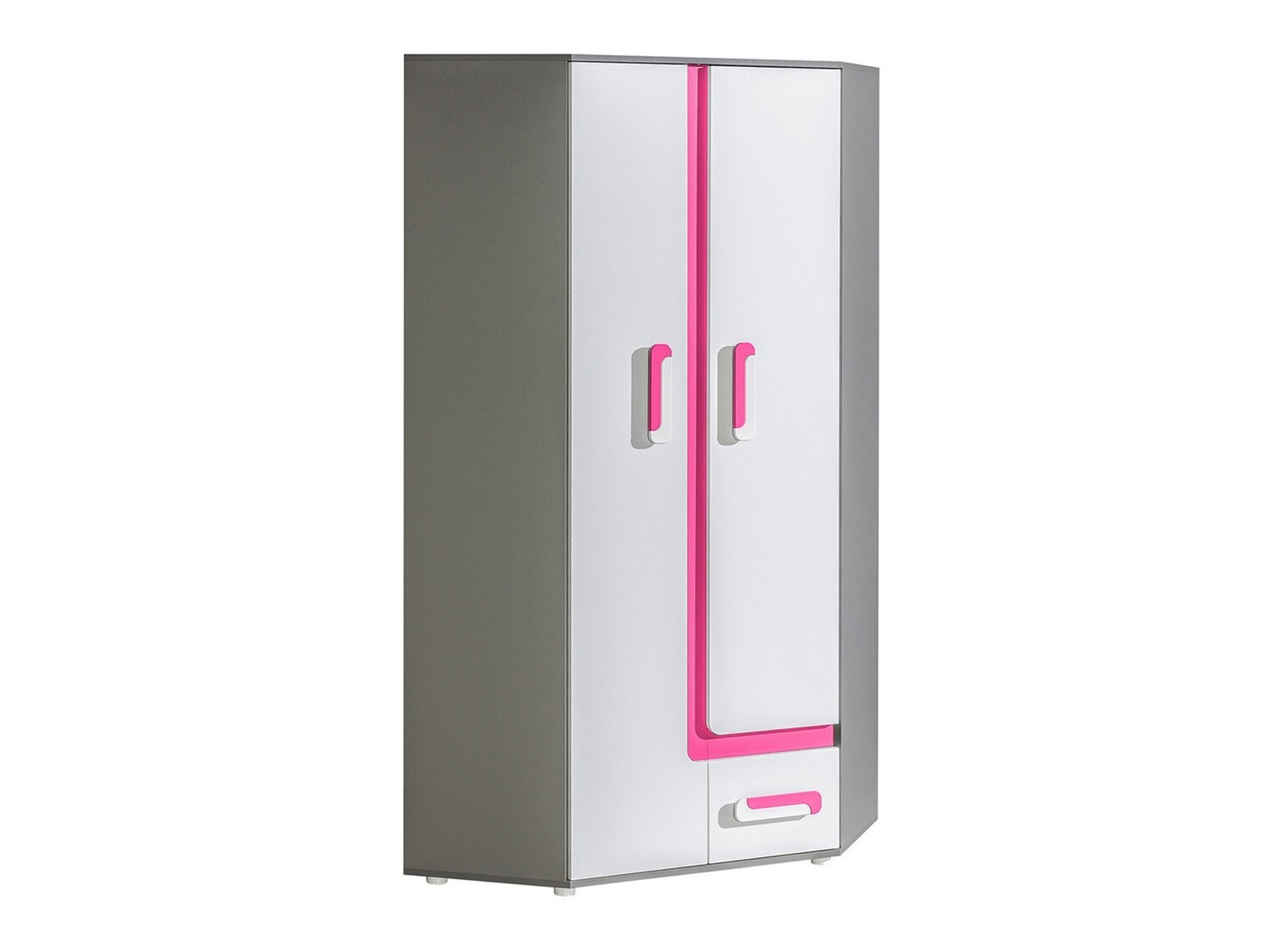 Roupeiro de canto Levtala 102 (Antracite + Branco + Rosa)