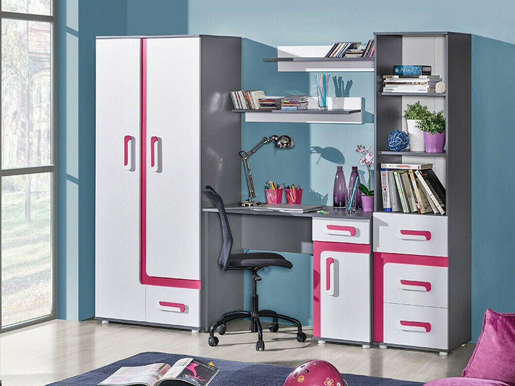 Roupeiro Levtala 101 (Antracite + Branco + Rosa)