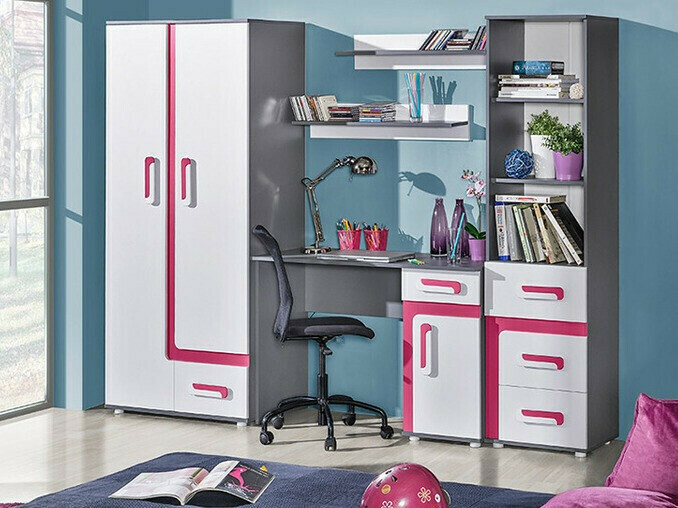 Estante Levtala 105 (Antracite + Branco + Rosa)