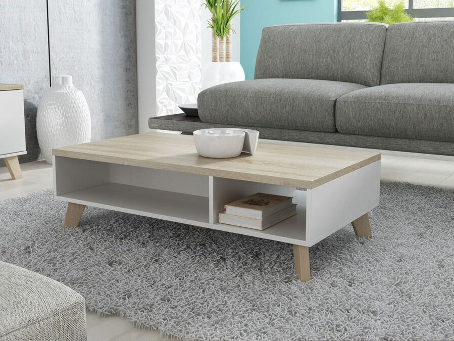 Mesa de centro Larfloi 101 (Branco + Carvalho sonoma)