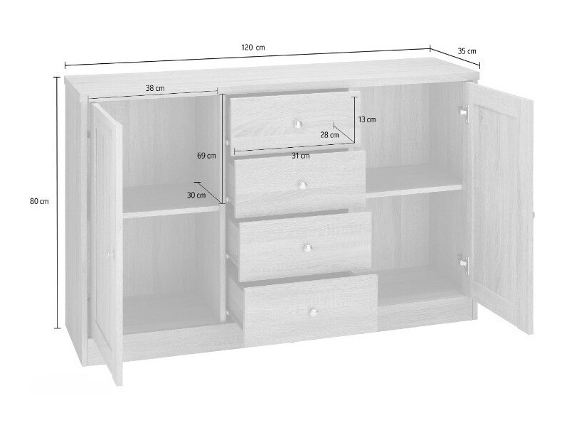 Cómoda Cirtene 105 (Branco + Carvalho)