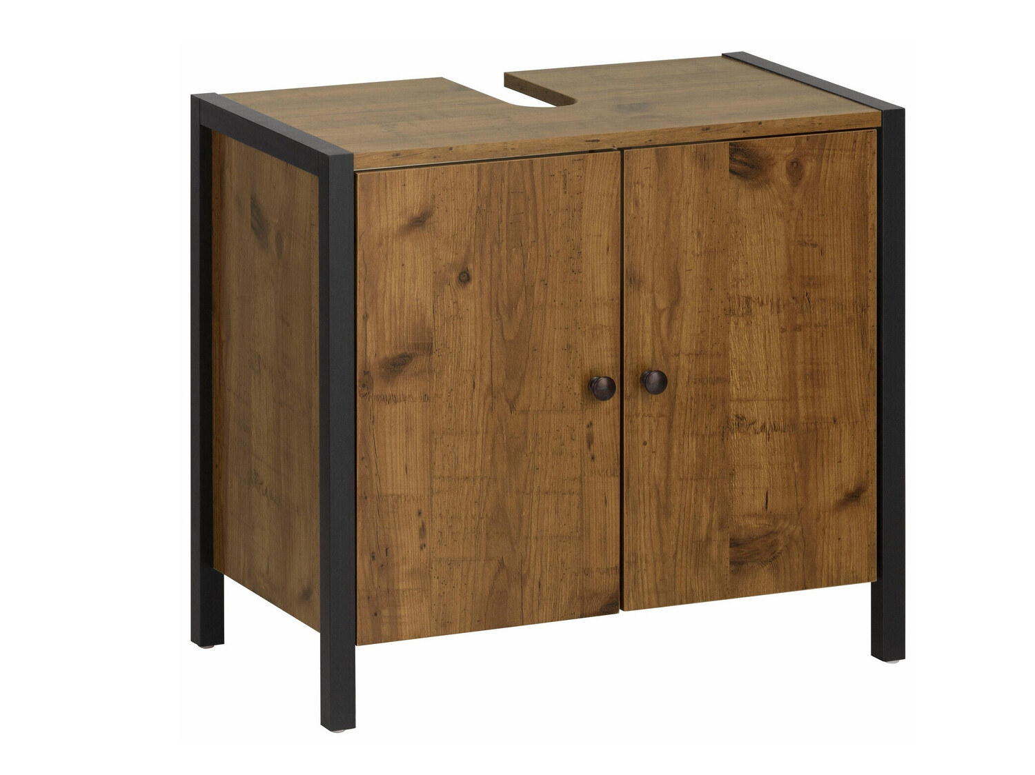 Armário com lavatório de apoio próprio para casa de banho Larnovo 113 (Carvalho escuro + Preto)