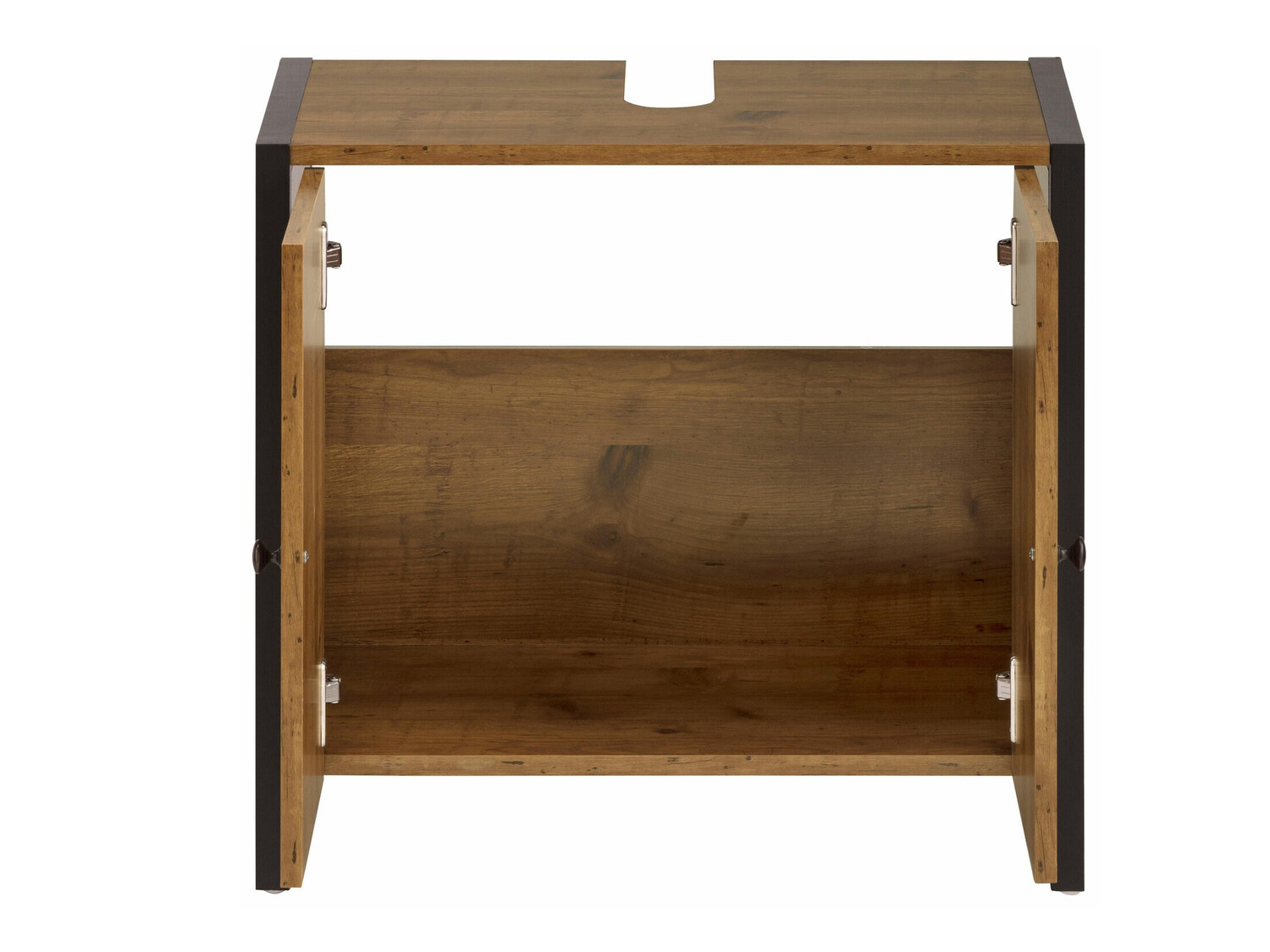 Armário com lavatório de apoio próprio para casa de banho Larnovo 113 (Carvalho escuro + Preto)