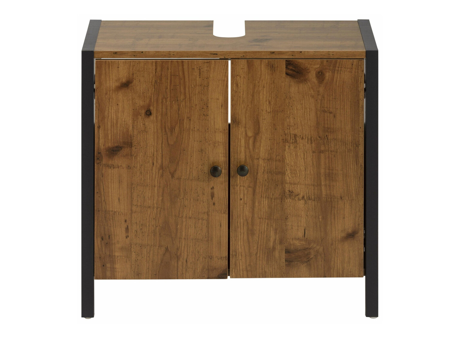 Armário com lavatório de apoio próprio para casa de banho Larnovo 113 (Carvalho escuro + Preto)