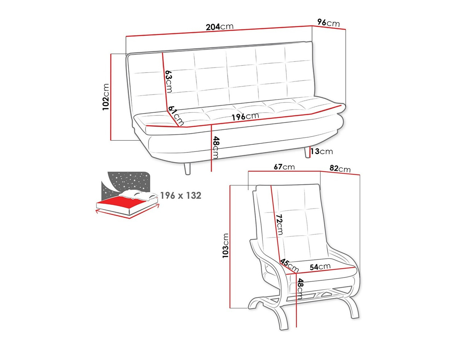 Conjunto de mobiliário com estofo Carlsbad 107 (Halfa 160 + Halfa 150)