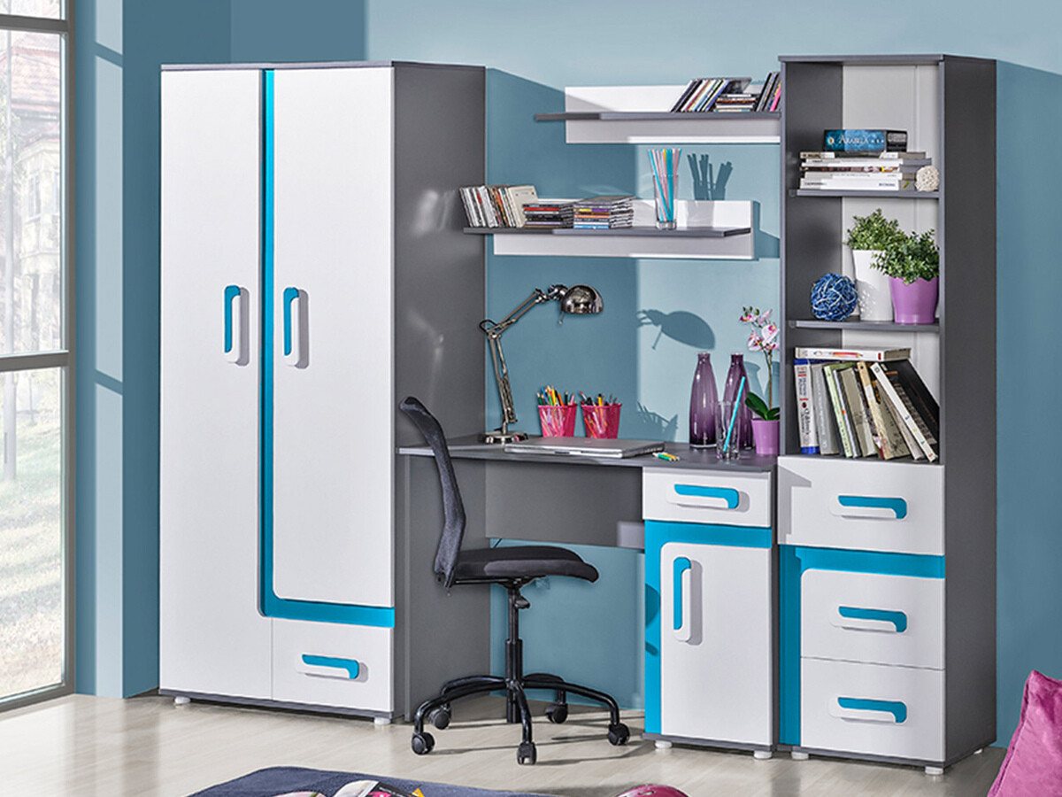 Conjunto para quarto infantil Levtala 116 (Antracite + Branco + Turquesa)