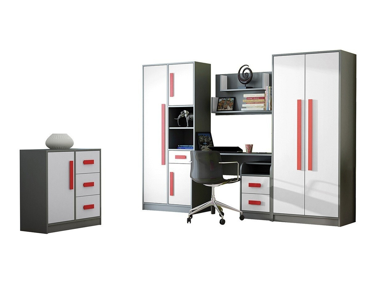 Roupeiro Akron C100 (Cinzento + Branco + Vermelho)