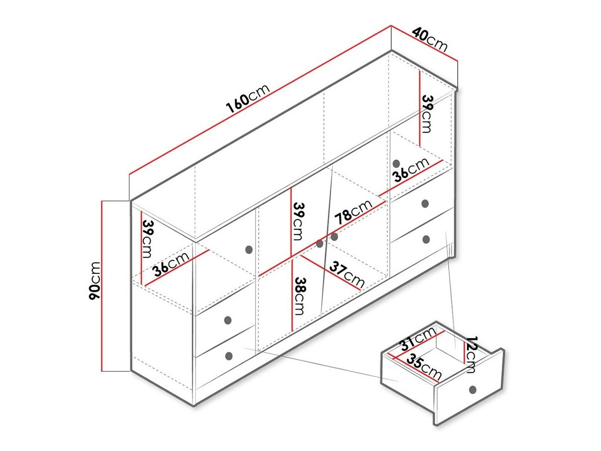 Cómoda Almira 105 (Carvalho Artisan + Branco)