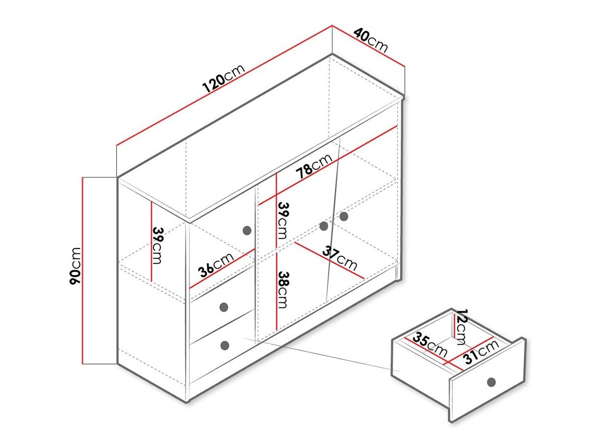 Cómoda Almira 106 (Carvalho Artisan + Branco)