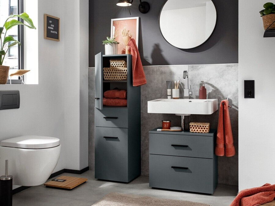 Armário de casa de banho de chão para lavatório Larlori 100 (Antracite)