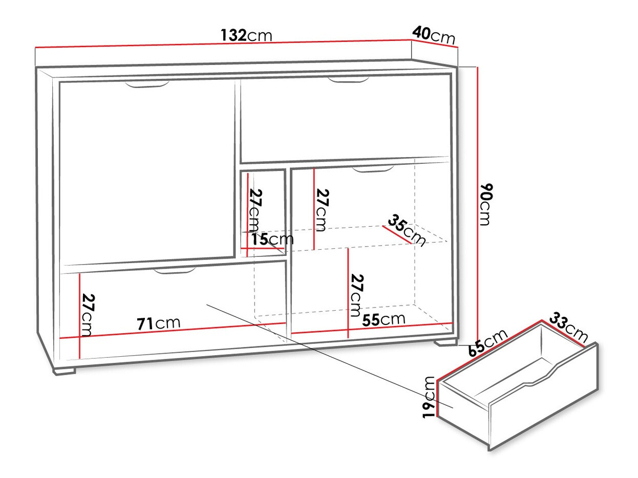 Cómoda Providence H103 (Grafite + Carvalho Artisan + Branco)