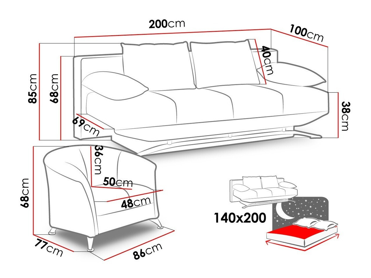 Conjunto de mobiliário com estofo Velum (Soft 020)