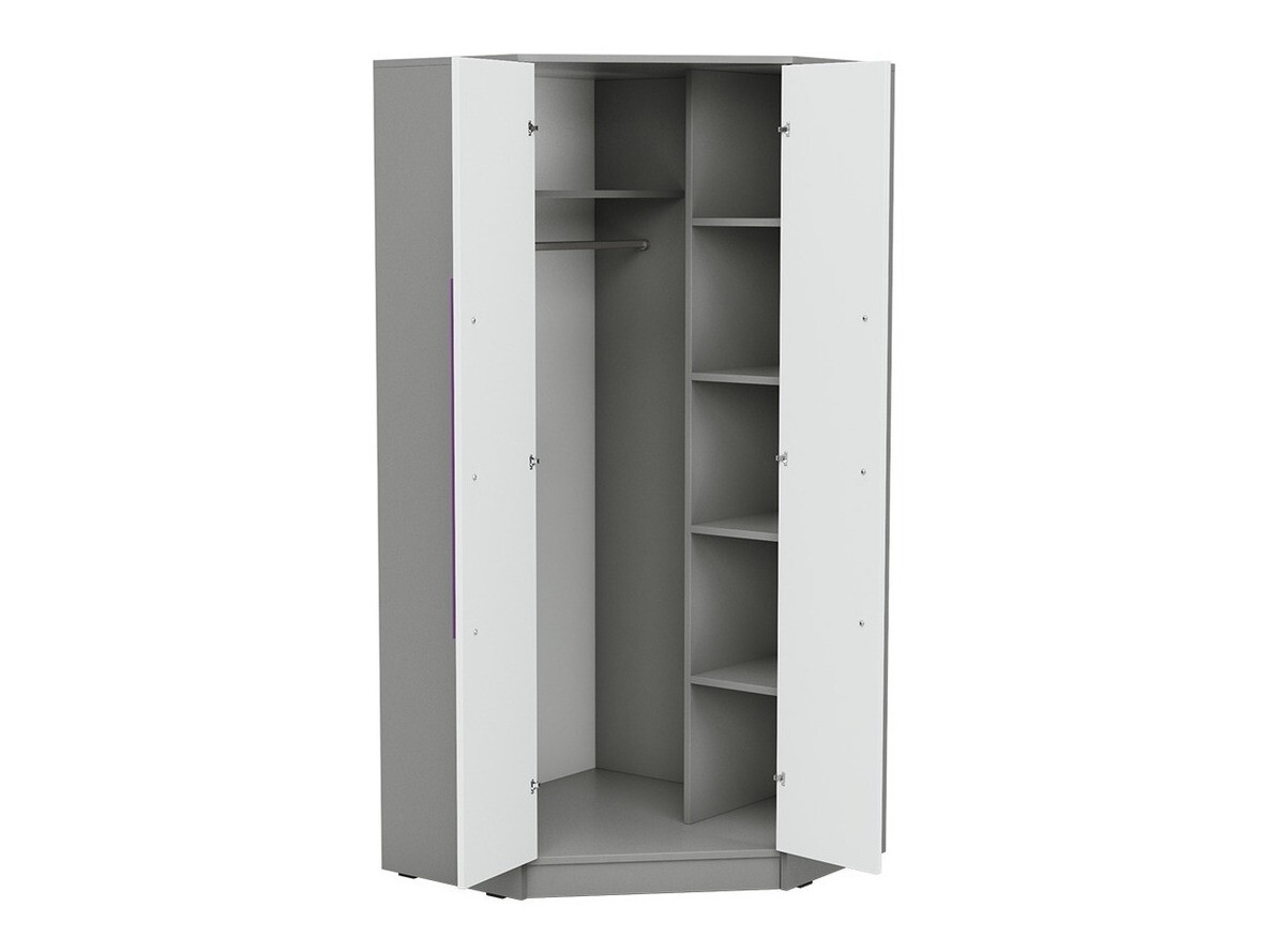 Roupeiro de canto Akron C106 (Cinzento + Branco + Roxo)