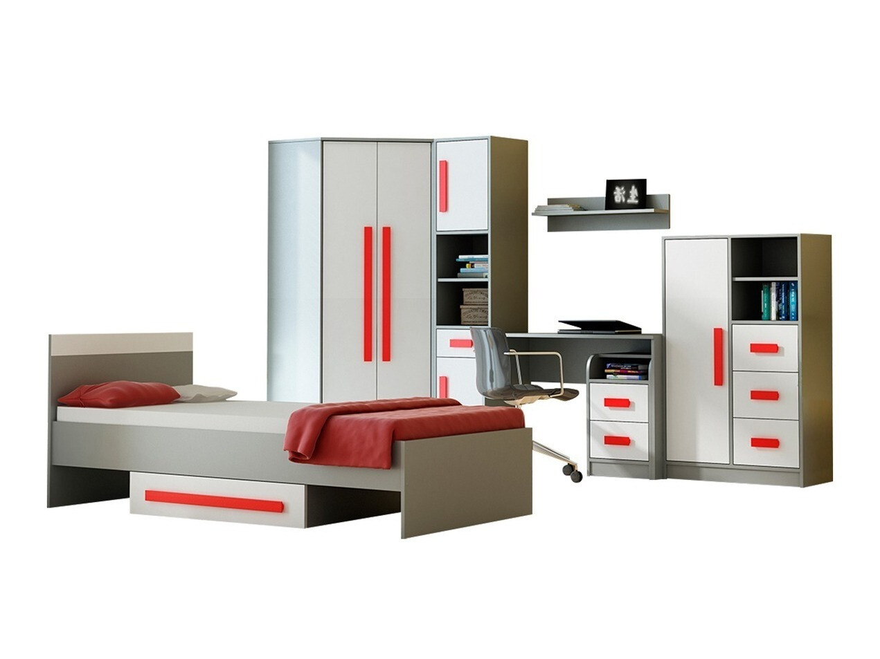 Roupeiro de canto Akron C106 (Cinzento + Branco + Roxo)