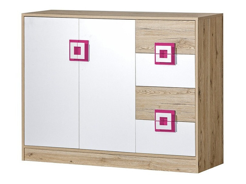 Cómoda Balvire 100 (Carvalho claro + Branco + Rosa)