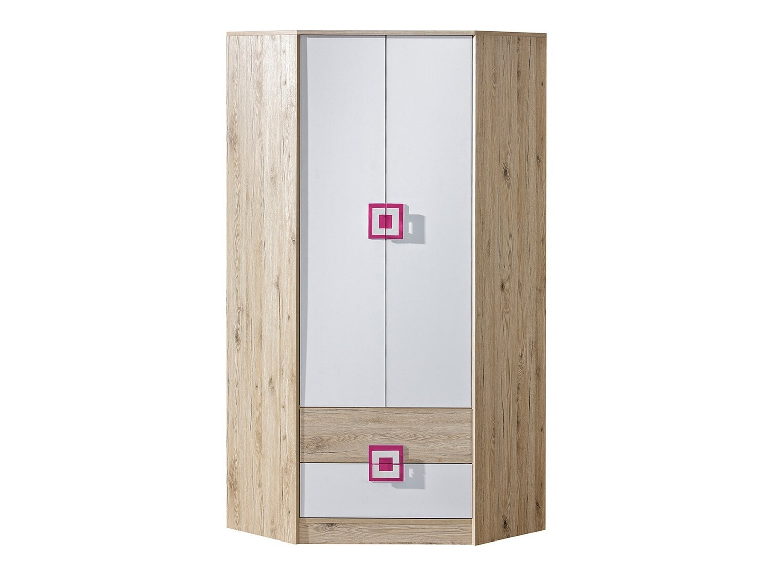 Roupeiro de canto Balvire 103 (Carvalho claro + Branco + Rosa)