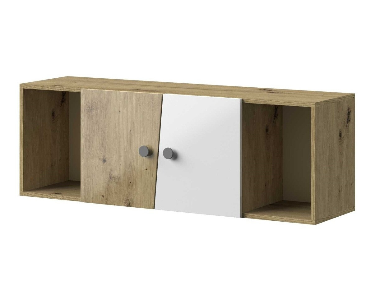 Armário suspenso Mirelbu 111 (Carvalho Artisan + Branco brilhante + Cinzento)