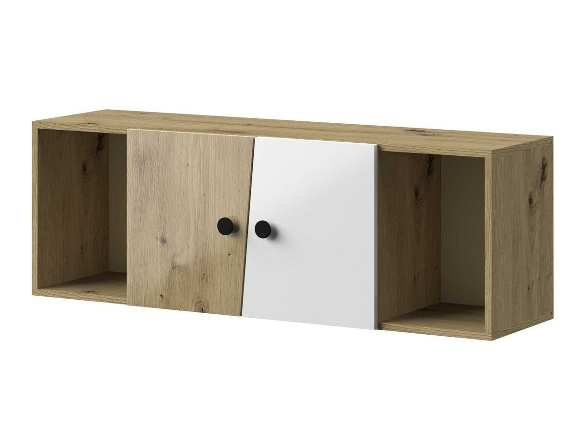 Armário suspenso Mirelbu 111 (Carvalho Artisan + Branco brilhante + Preto)