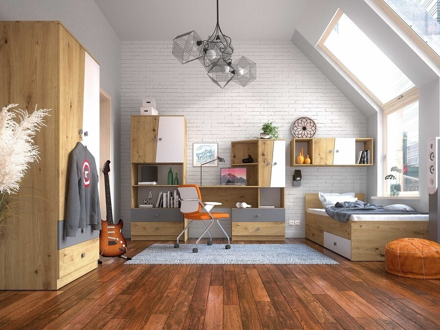 Armário suspenso Mirelbu 111 (Carvalho Artisan + Branco brilhante)