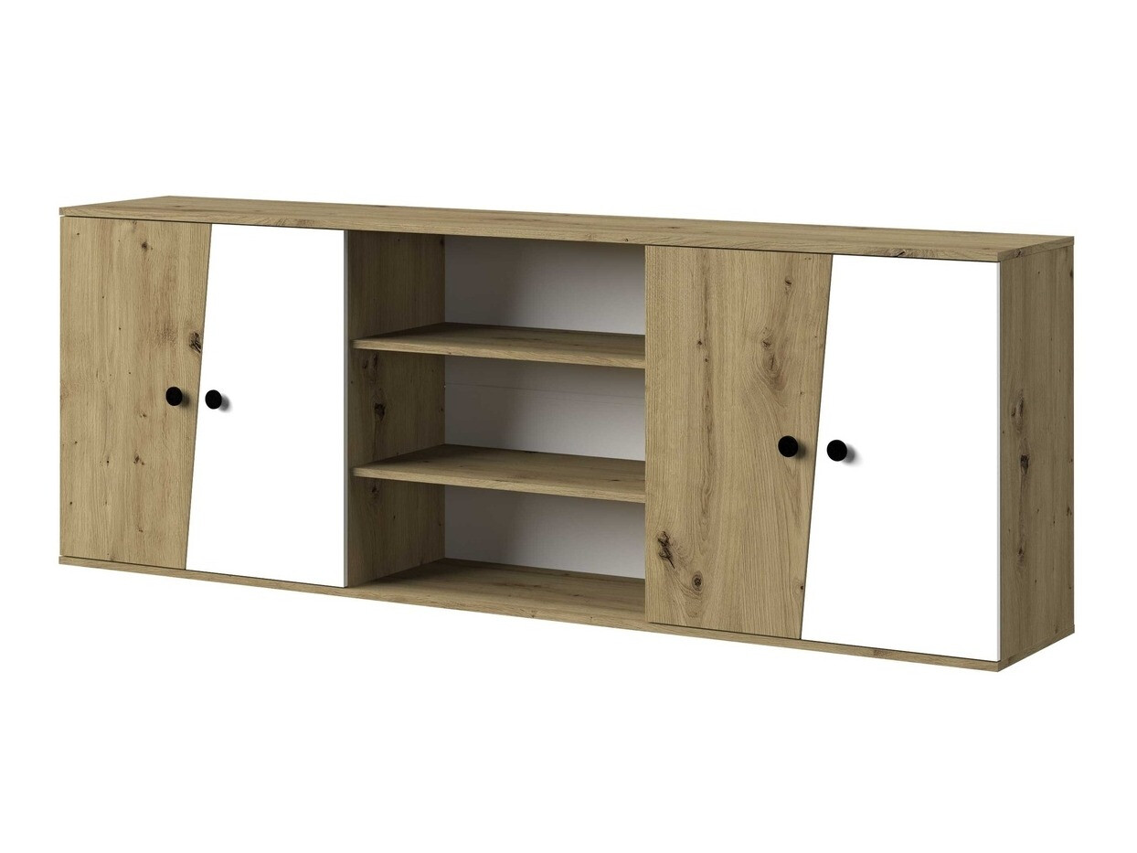 Armário suspenso Mirelbu 115 (Carvalho Artisan + Branco + Preto)