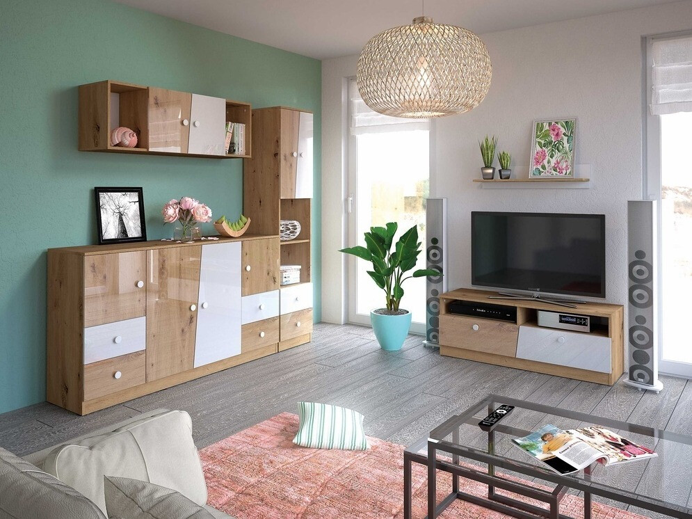 Móvel de TV Mirelbu 107 (Carvalho Artisan + Branco + Preto)