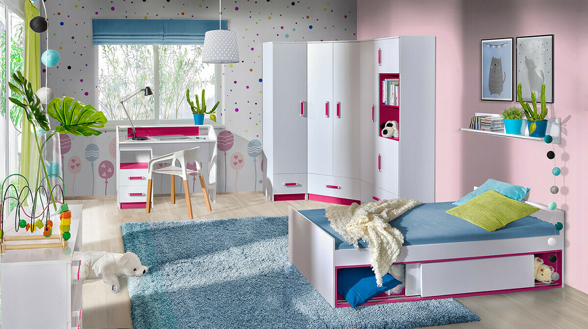 Roupeiro de canto Lorlare 112 (Branco + Rosa)