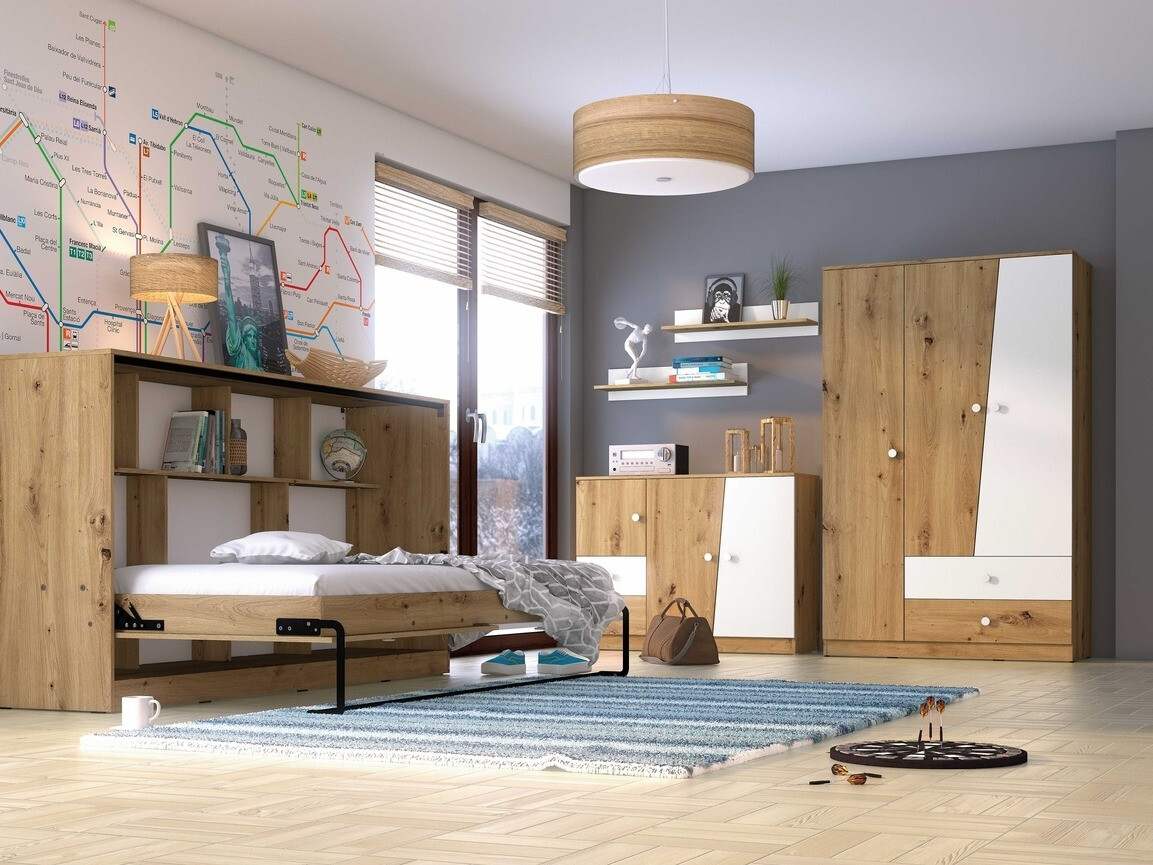 Roupeiro Mirelbu 102 (Carvalho Artisan + Branco brilhante)